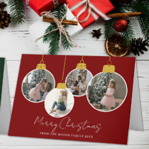 Agradecimento Cartão de Natal com enfeite de 4 fotos Feliz Natal