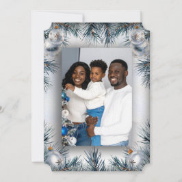 Agradecimento Cartão de Natal com Foto e Borda de Pinheiro