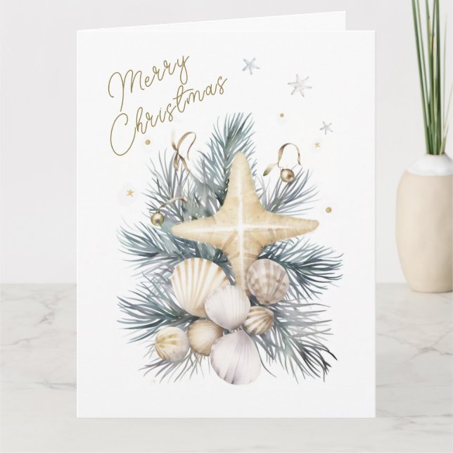 Agradecimento Cartão de Natal Costeiro Personalizável (Frente)