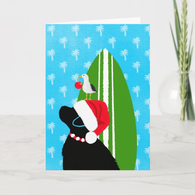 Agradecimento Cartão de Natal de Cachorro Preto do Surfboard pap (Frente)