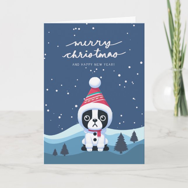 Agradecimento Cartão de Natal de Colinas de Boston Terrier Snowy (Frente)