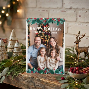 Agradecimento Cartão de Natal de Foto com Coroa de Natal na Bord