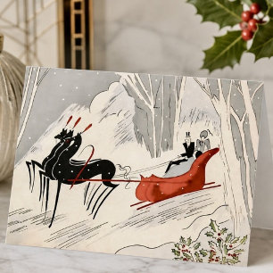 Agradecimento Cartão de Natal de passeio de trenó Art Déco vinta