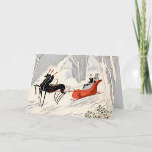 Agradecimento Cartão de Natal de passeio de trenó Art Déco vinta