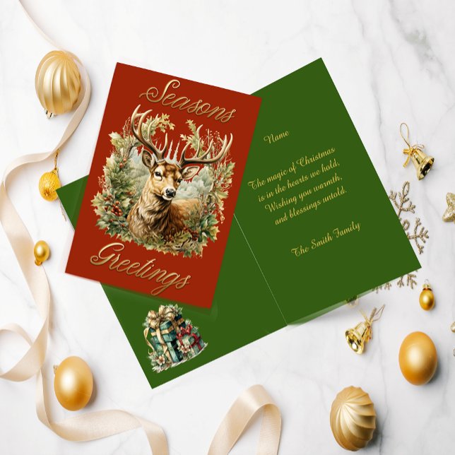 Agradecimento Cartão de Natal de Stag Festivo (Front And Inside)