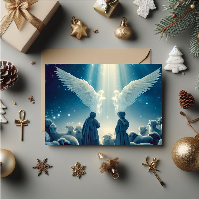 Agradecimento Cartão de Natal dos Anjos (Christmas card with the angels visiting the shepherds. Personalize names and messages.)