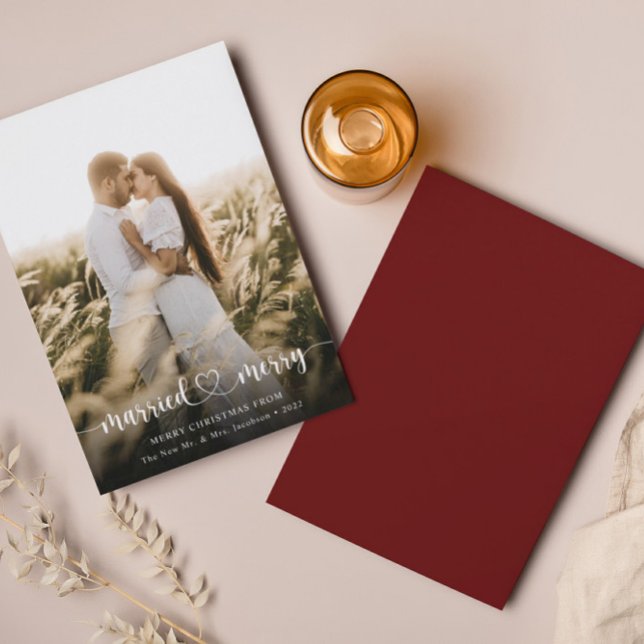 Agradecimento Cartão de Natal Elegante Casado e Feliz (Criador carregado)