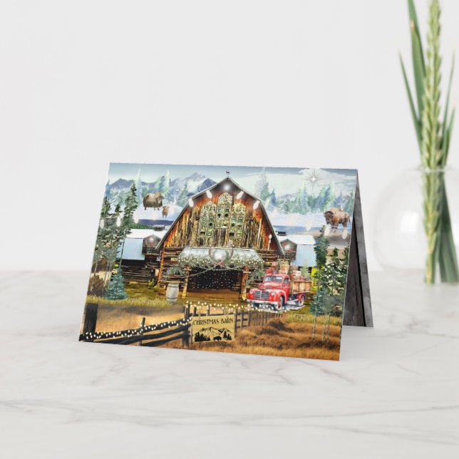 Agradecimento Cartão de Natal Evergreen Barn de 5"x7" (Frente)