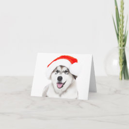 AGRADECIMENTO CARTÃO DE NATAL FILHOTE HUSKY COM CHAPÉU DE PAPAI