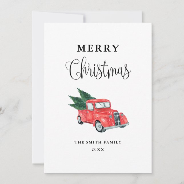 Agradecimento Cartão de Natal Merry Truck Red Watercolor (Frente)