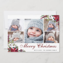 Cartão de Natal PHOTO Red Poinsettia Floral 5