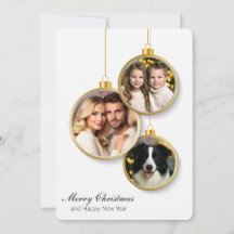 Cartão de Natal Plano com Enfeites de Foto da Famí