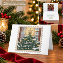 Cartão de Natal Selo Postal Árvore de Natal & Estr