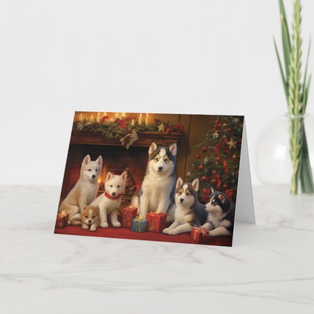 Agradecimento Cartão de Natal Siberian Husky (Frente)