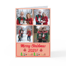 Cartão de Natal Tradicional Dobrado com 4 Fotos To