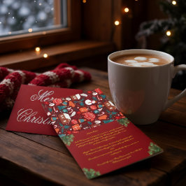 Agradecimento Cartão de Natal Vermelho da Família com Carta