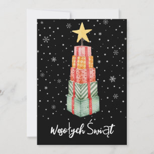 Agradecimento Cartão de Natal Vintage Polonês Wesołych Świąt