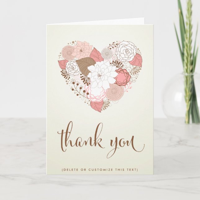 AGRADECIMENTO CARTÃO DE OBRIGADO DE CORAÇÃO FLORAL ROSA ANTIGO (Frente)