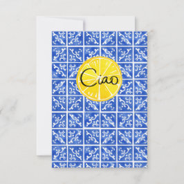 Agradecimento Cartão de Olá em Italiano: "Ciao" com Limão e Azul