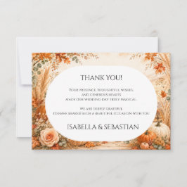 Agradecimento Cartão de Outono Elegante com Abóboras Casamento