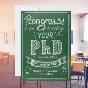 Agradecimento Cartão de parabéns de formatura de PhD quadro-negr