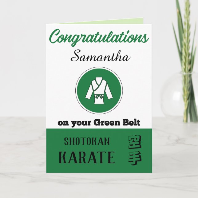 Agradecimento Cartão de Parabéns de promoção Karate Green Belt (Frente)
