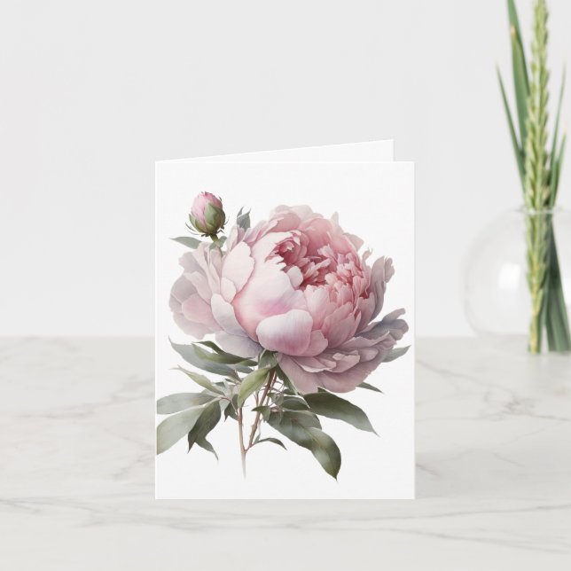 Agradecimento Cartão de Peônia em flor rosa (Frente)