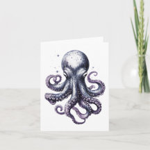 Cartão de Polvo Cósmico Roxo para Amantes do Ocean