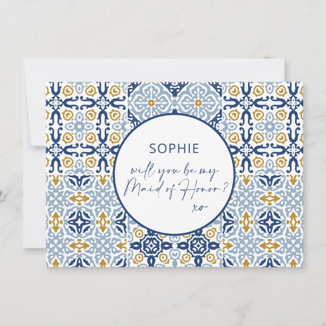 Agradecimento Cartão de Proposta de Madrinha de casamento Azul A (Frente)