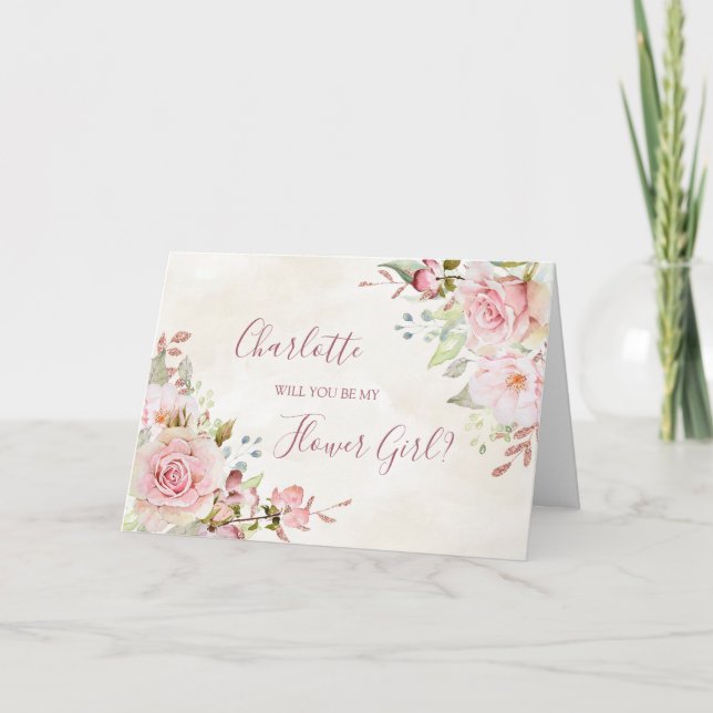 Agradecimento Cartão de Proposta de Menina de Flores de Casament (Frente)