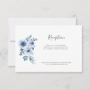 Agradecimento cartão de recepção de casamento floral azul empoei