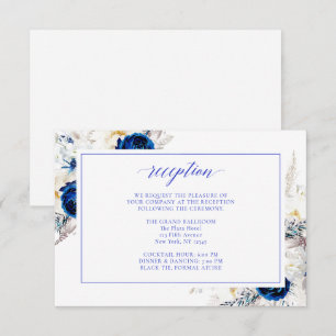 Agradecimento Cartão de Recepção de Casamento Floral Azul Real M