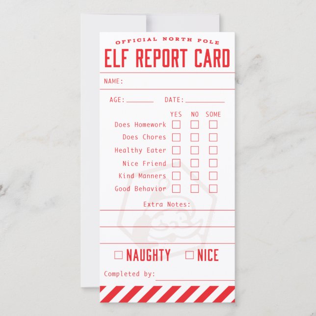 Agradecimento Cartão de Relatório Elf Oficial (Frente)