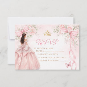 Agradecimento Cartão de Resposta Blush Rosa Floral com Laço para