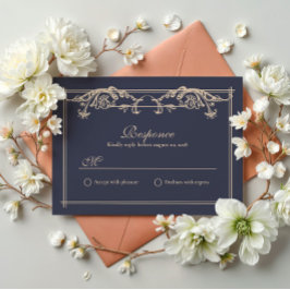 Agradecimento Cartão de Resposta de Casamento Barroco Azul Marin