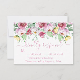 Agradecimento Cartão de Resposta de Casamento Floral Amarelo Ros