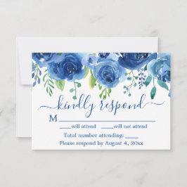 Agradecimento Cartão de Resposta de Casamento Floral Azul Marinh