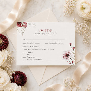 Agradecimento Cartão de Resposta de Casamento Floral Burgundy El