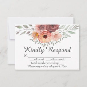 Agradecimento Cartão de Resposta de Casamento Floral com Aquarel