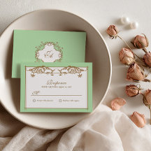 Cartão de Resposta de Casamento Verde Menta Barroc