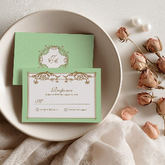 Agradecimento Cartão de Resposta de Casamento Verde Menta Barroc