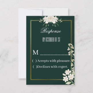 Agradecimento Cartão de Resposta Floral Verde e Dourado Elegante