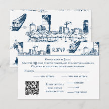 Cartão de RSVP Boston Toile Navy