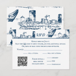 Agradecimento Cartão de RSVP Boston Toile Navy