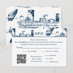 Agradecimento Cartão de RSVP Boston Toile Navy