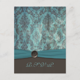 Agradecimento Cartão de RSVP vintage em damasco azul-petróleo e 