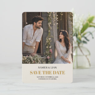 Agradecimento Cartão de Salvar a Data de Casamento em Creme e Do