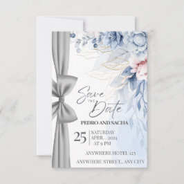 Agradecimento Cartão de Salvar a Data Floral Azul Elegante com P