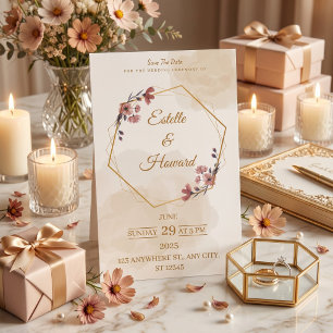 Agradecimento Cartão de Salvar a Data Floral Geométrico Elegante
