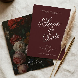 Agradecimento Cartão de Salvar a Data Floral Temperamental Burgu